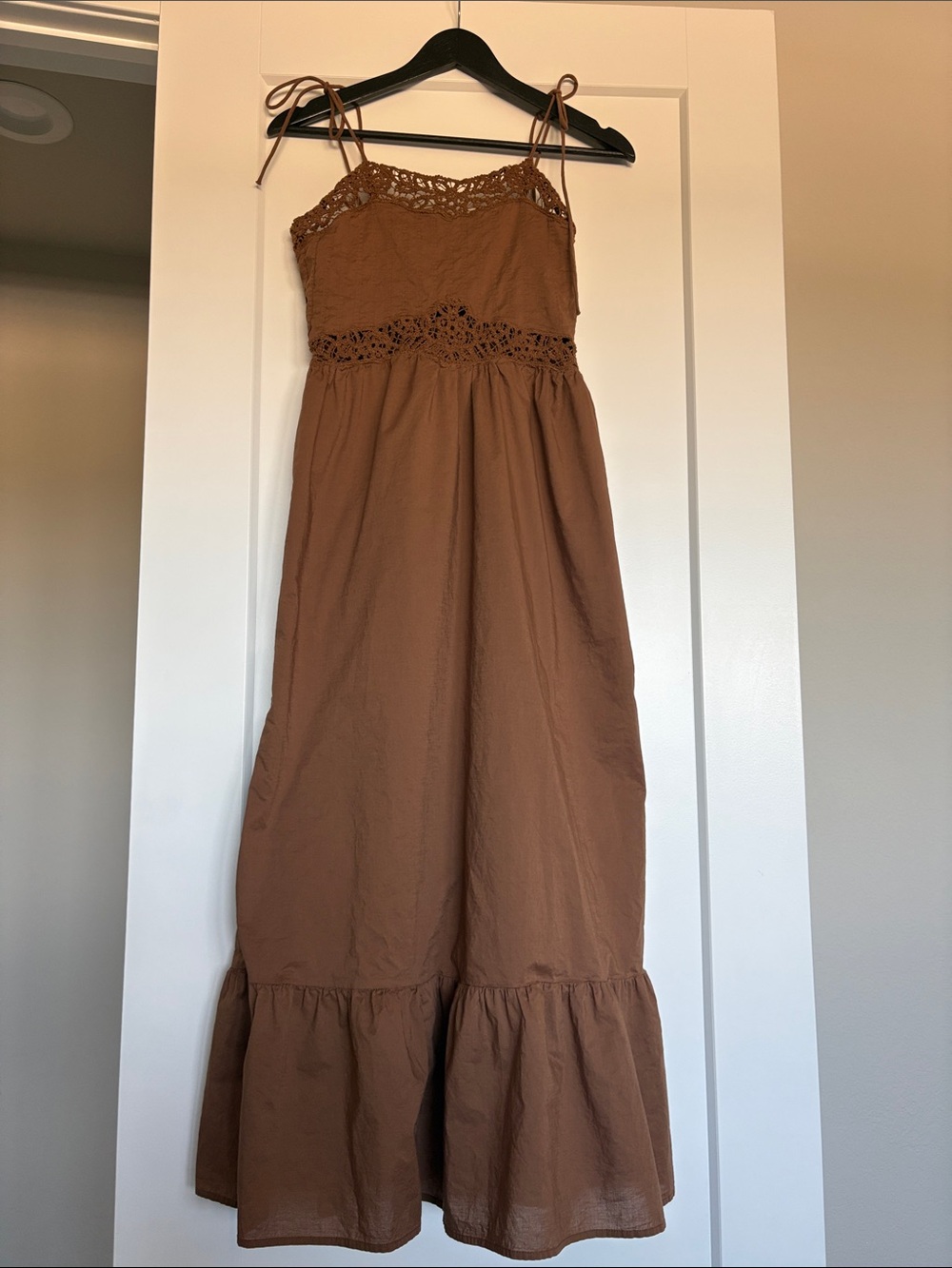 Universal Thread Brown Crochet-Trim Midi Dress